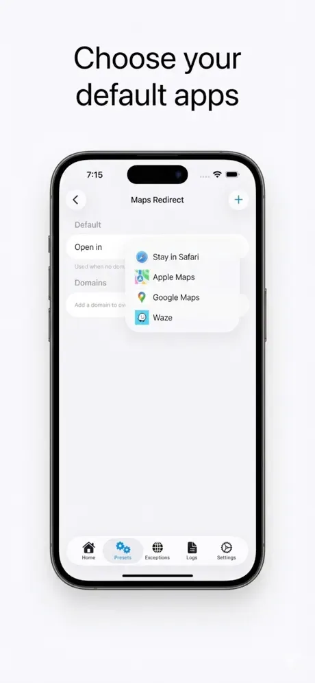 Rule configuration screen for supported apps in Open Links in Apps