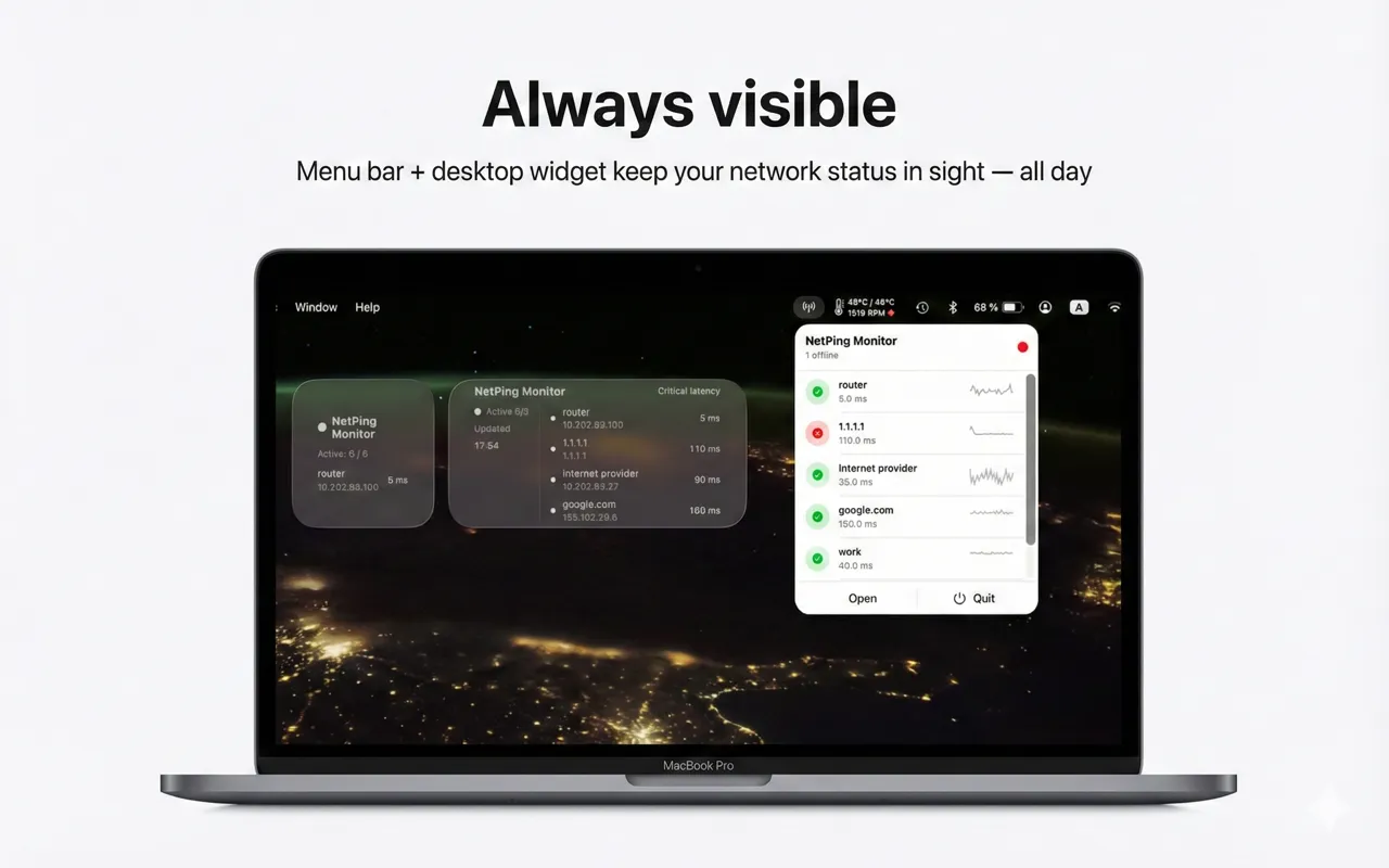 Additional macOS diagnostics screen from NetPing Monitor